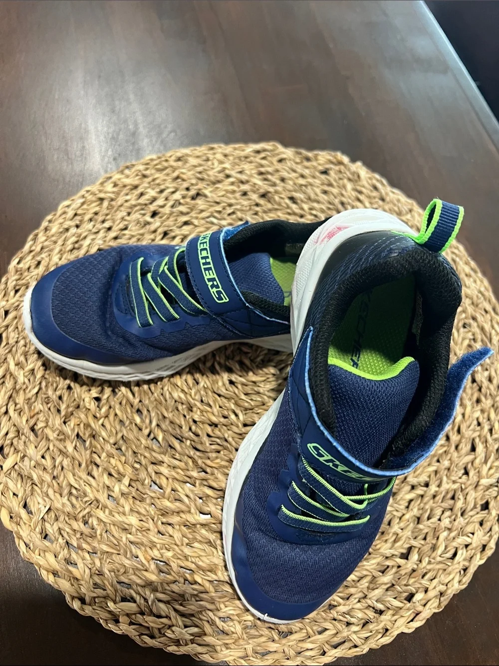 Skechers Kids Navy & Lime Slip-On Athletic Sneakers